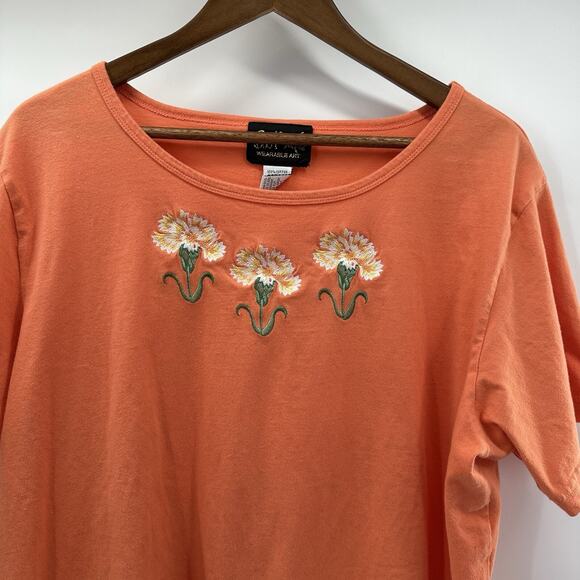 Bob Mackie Shirt Womens 1X Orange Embroidered Floral Basic Art Classic - Picture 2 of 9